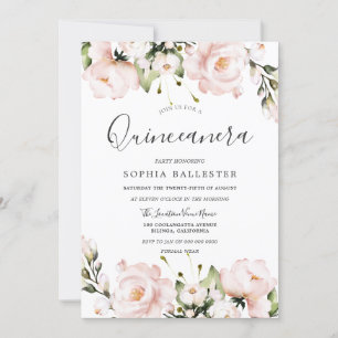 Blush Wasserfarbe Blume Quinceanera 15. Party Einladung