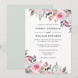 Blush Wasserfarbe Blumengrün Elegante Hochzeit Einladung