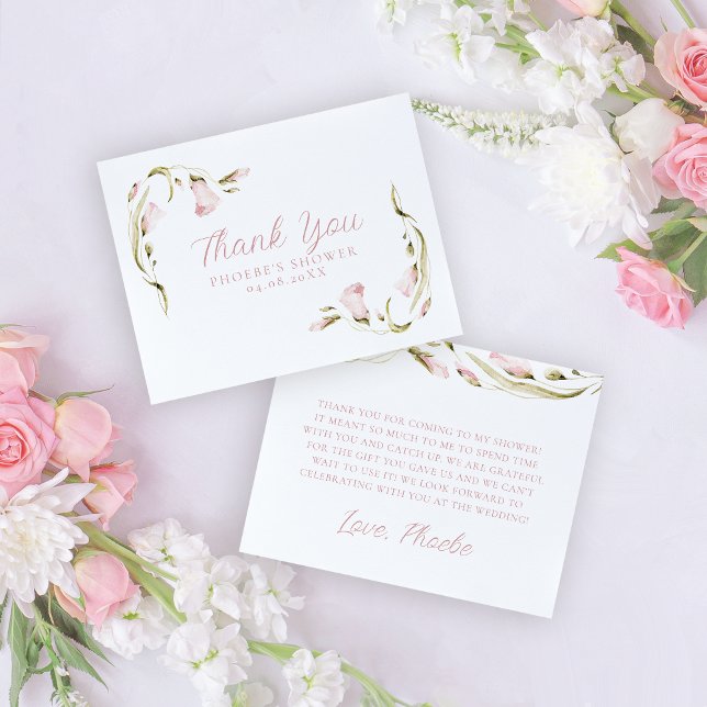 Blush Wasserfarbe Brautparty Flora Flasche Dankeskarte (Von Creator hochgeladen)