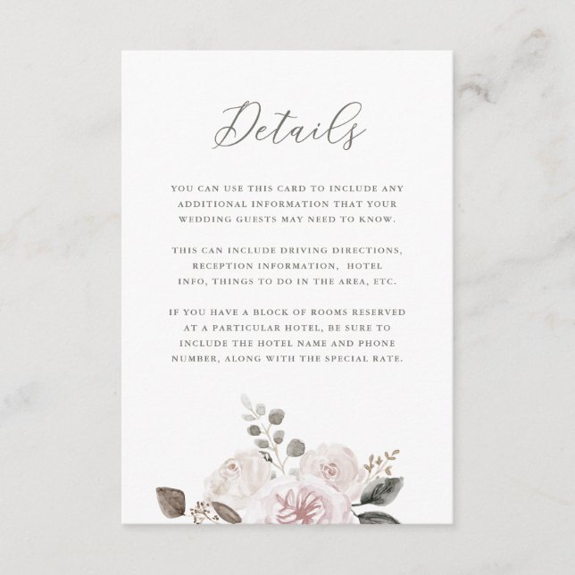 Blush Wasserfarbe | Details der Gäste Begleitkarte (Vorderseite)