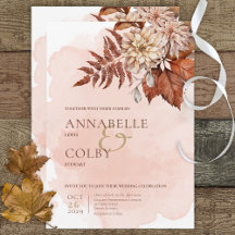 Blush Wasserfarbe Herbst Moderne Hochzeitseinladun