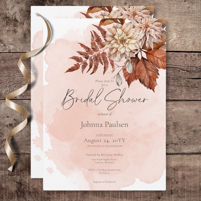 Blush Wasserfarbe Herbst Modernes Brautparty Einladung (Blush Watercolor Autumn Modern Bridal Shower Invitation)