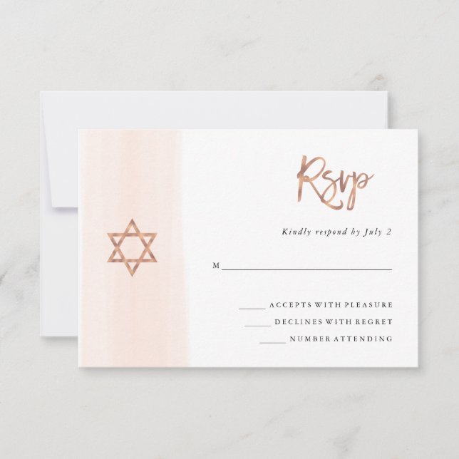 Blush Wasserfarbe | Imitate Rose Gold Bat Mitzvah RSVP Karte (Vorderseite)