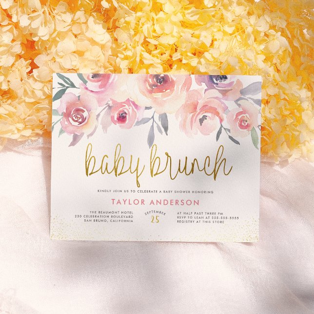 Blush Wasserfarbe Rose Grüne Babybrunch Dusche Einladungspostkarte (Von Creator hochgeladen)