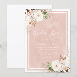 Blush Wasserfarbe Weiße Blume Brautparty Einladung