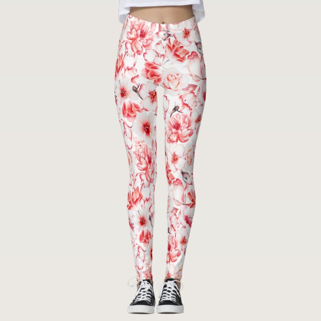 Blush-Wasserfarben-Blumenmuster  Leggings (Vorderseite)