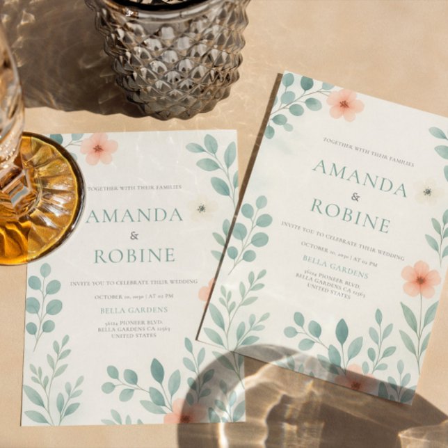 Blush-Wasserfarbenblütenhochzeit Einladung (Von Creator hochgeladen)