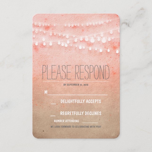 Blush Wasserfarbenfolge Lichtereihe RSVP Karte (Vorderseite)