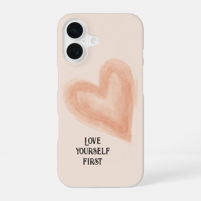Blush Wasserfarbenherz "Liebe selbst zuerst" iPhone 16 Hülle (Rückseite)