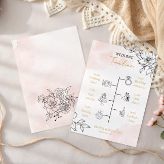 Blush Watercolor & Black Floral Wedding Timeline Programm