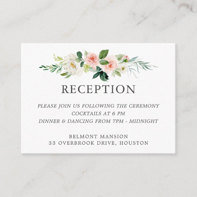 Blush Watercolor Blues Hochzeitsempfang Begleitkarte (Vorderseite)