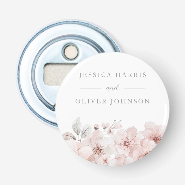 Blush Watercolor Blume Schöne Hochzeit Flaschenöffner (Vorderseite)