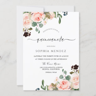 Blush Watercolor Blumen Moderne Hochzeit Quinceane Einladung