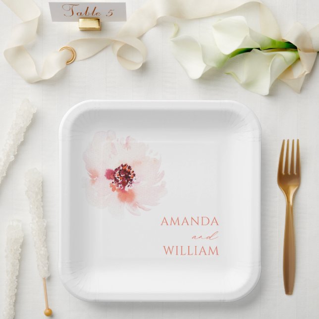 Blush Watercolor Blumenpapier Teller (Hochzeit)