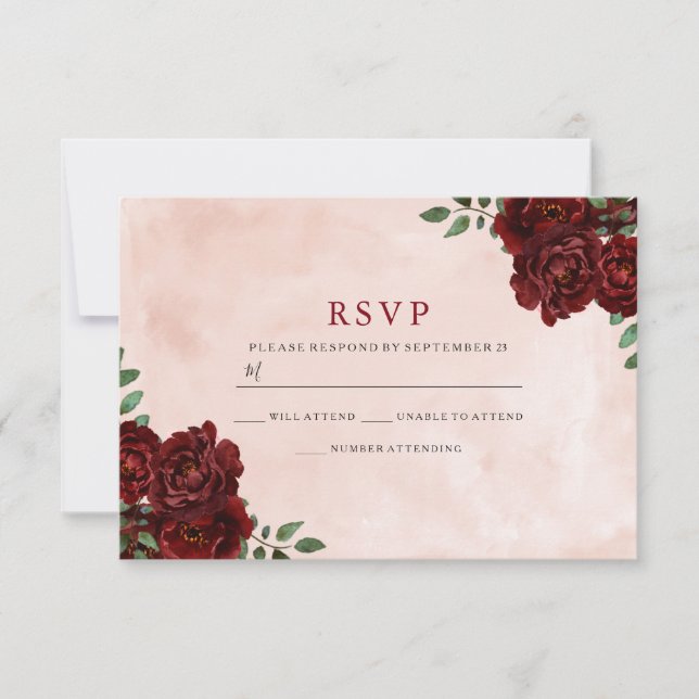 Blush Watercolor Burgundy Rote Rose Jeder Anlass RSVP Karte (Vorderseite)