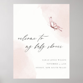 Blush Watercolor Butterfly Baby Dusche Willkommen Poster