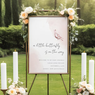Blush Watercolor Butterfly Baby Dusche Willkommen Poster