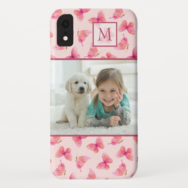 Blush Watercolor Butterfly Monogram Foto Case-Mate iPhone Hülle (Rückseite)