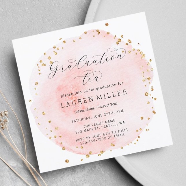 Blush Watercolor Circle Gold Dots Graduation Party Einladung (Von Creator hochgeladen)