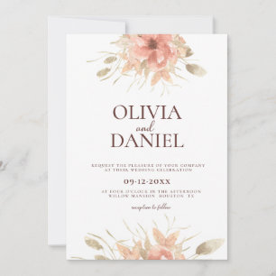 Blush Watercolor Dusty Rose Blumenzehen Einladung