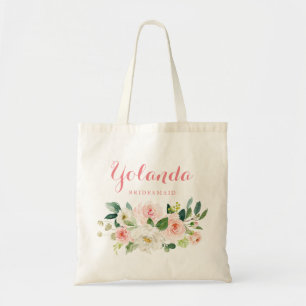 Blush watercolor floral bouquet Bridesmaid Gift Tragetasche