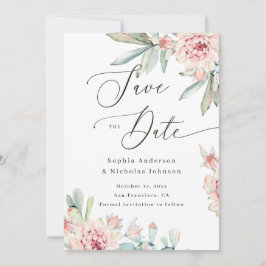 Blush Watercolor Floral | Elegant Script Wedding Save The Date