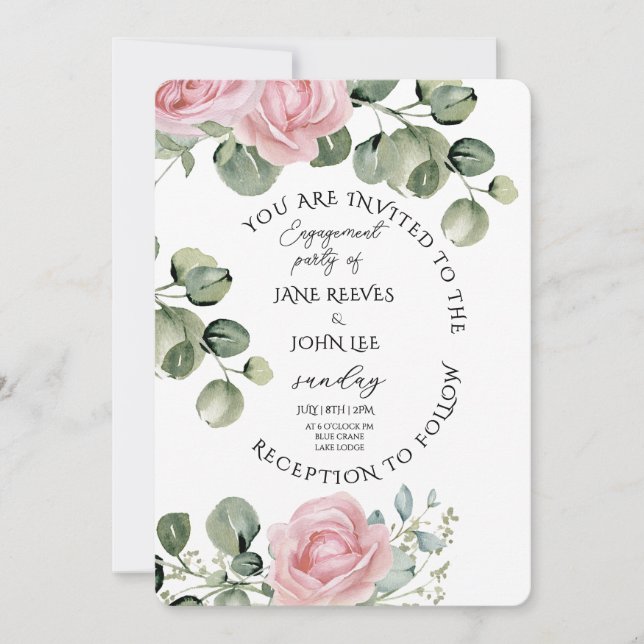 Blush Watercolor Floral Engagement Party Einladung (Vorderseite)