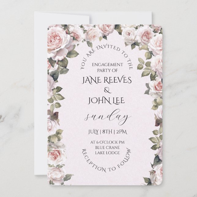 Blush Watercolor Floral Engagement Party Einladung (Vorderseite)
