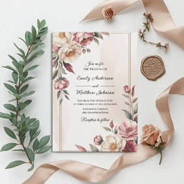 Blush Watercolor Floral Frame Wedding Invitation Einladung