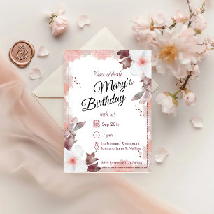 Blush Watercolor Florals Geburtstag Einladung