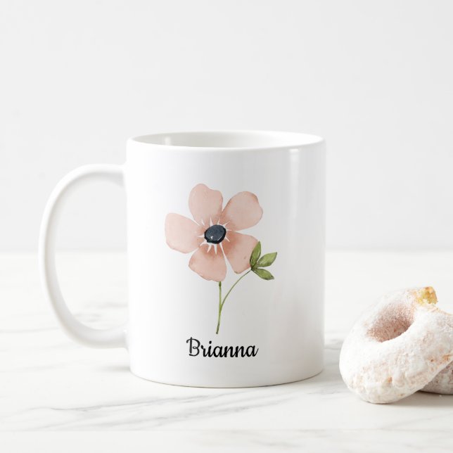 Blush Watercolor Flower Name Kaffeetasse (Mit Donut)