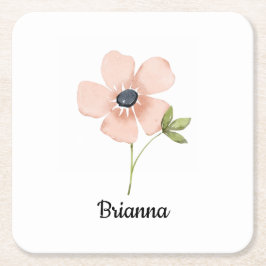 Blush Watercolor Flower Name Rechteckiger Pappuntersetzer