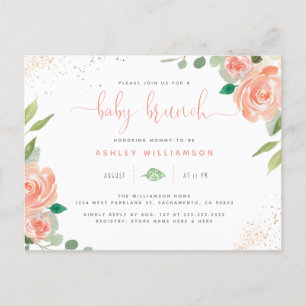 Blush Watercolor Peonings & Eucalyptus Baby Brunch Einladungspostkarte