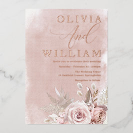 Blush Watercolor Rosa Rose Gold Hochzeit Folieneinladung