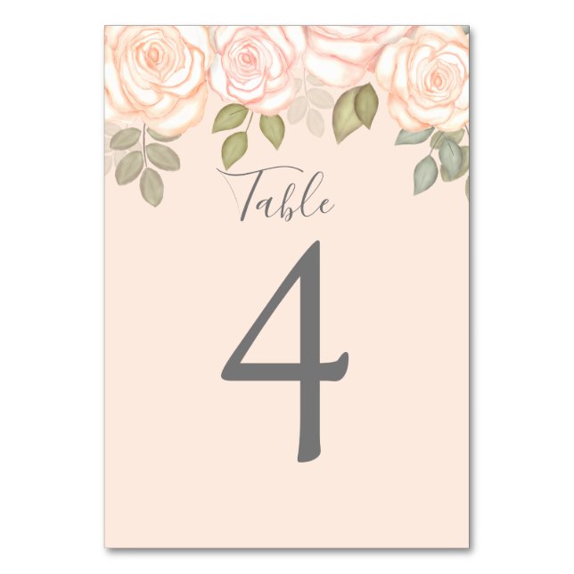 Blush Wedding Tischnummer Custom Floral Rose (Vorderseite)