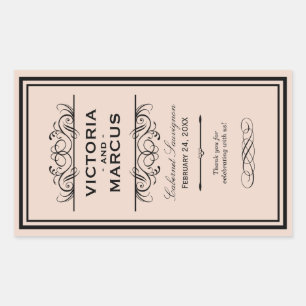Blush Wedding Wine Bottle Monogram Rechteckiger Aufkleber