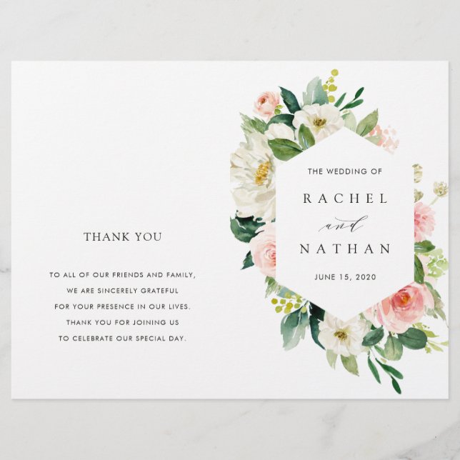 Blush White Blom Floral Folded Wedding Programm (Vorderseite)