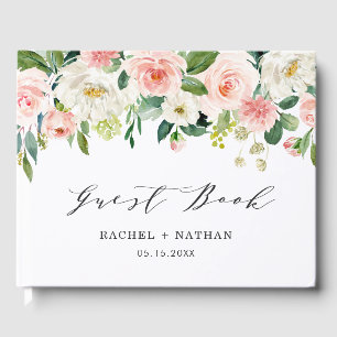 Blush White Bloom Floral Wedding Gästebuch