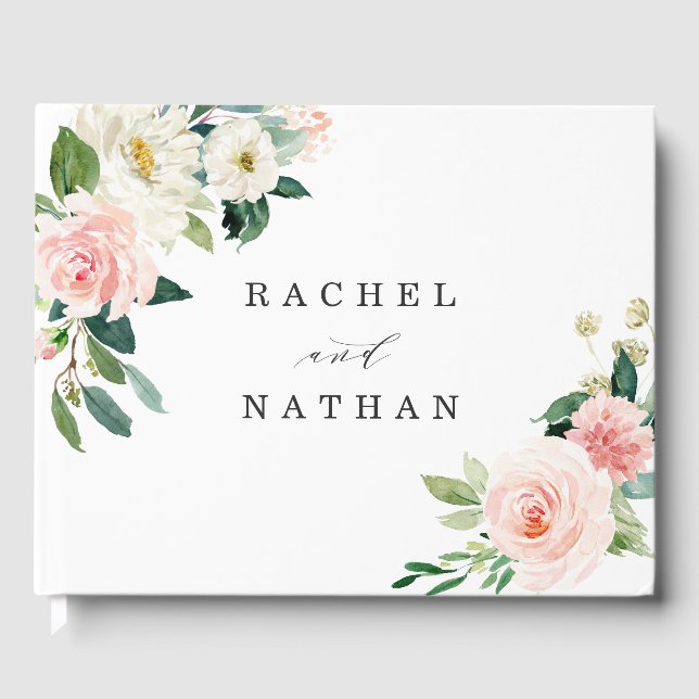 Blush White Bloom Floral Wedding Gästebuch (Vorderseite)
