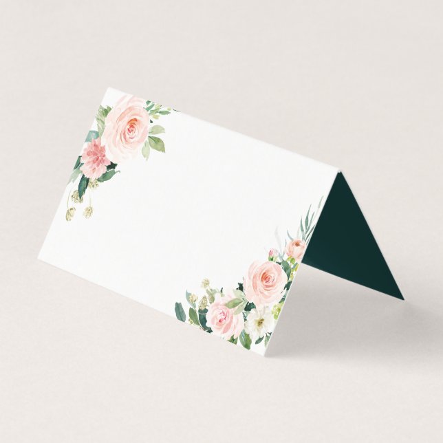 Blush White Bloom Floral Wedding Platzkarte (Vorderseite)