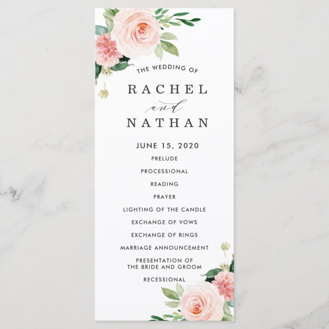 Blush White Bloom Floral Wedding Programm (Vorderseite)
