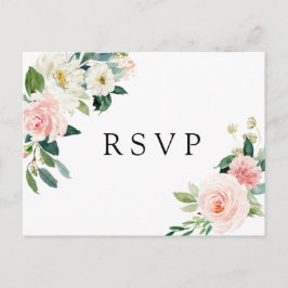 Blush White Bloom Floral Wedding RSVP Einladungspostkarte