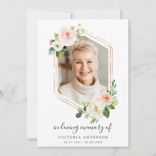 Blush White Bloom Gold Hexagon Beerdigung Dankeskarte