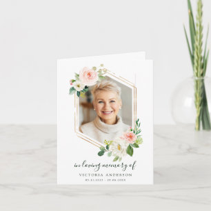 Blush White Bloom Gold Hexagon Beerdigung Dankeskarte