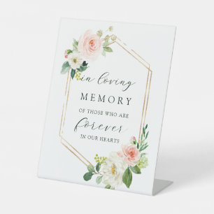 Blush White Bloom Gold Hexagon in Love Memory Sockelschild