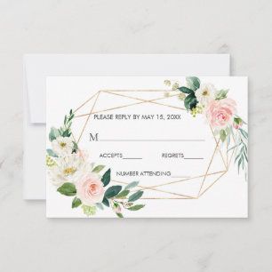Blush White Bloom Gold Rahmen Blumenzange RSVP Karte