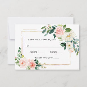 Blush White Bloom Gold Rahmen Blumenzange RSVP Karte