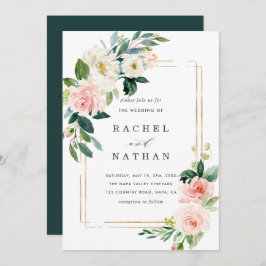 Blush White Bloom Gold Rahmen Einladung Hochzeitsf
