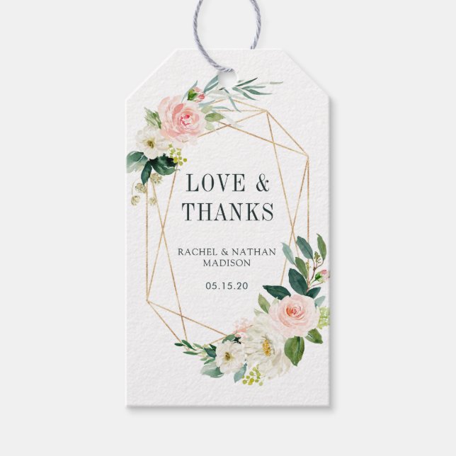 Blush White Bloom Gold Rahmen Hochzeit Vielen Dank Geschenkanhänger (Vorderseite)
