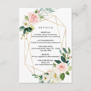 Blush White Bloom Gold Rahmen Hochzeitsdetails Begleitkarte